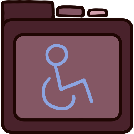 a red file folder with a person in a wheelchair symbol on it.